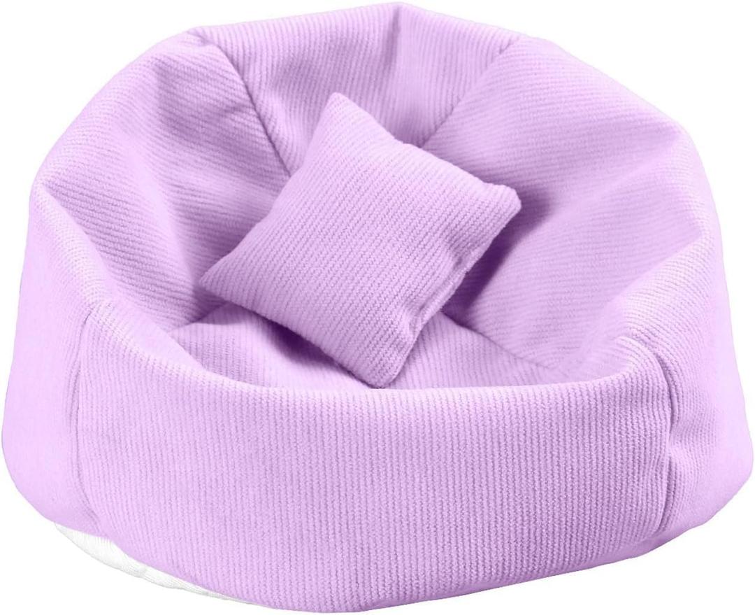 Doll Car Seat Compatible with Labubu, Handmade Bean Bag Chair for 15-17cm Doll, Anti-Slip Bottom, Cute Doll Accessories for Display, Fans&Collectors Gifts, Durable Corduroy Fabric (Light Purple)
