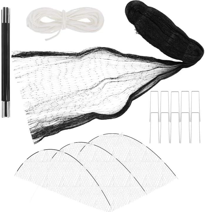 Pond Cover Net 10.5x10.5FT Pond Dome with PVC Support rods Leaf Net and Ground Studs for Pond and Garden