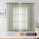Aiyufeng Sage Green Sheer Curtains 63 inch Length 2 Panels Set for Farmhouse Kitchen Room, Elegant Light Filtering Voile Window Treatments, Each is 40W x 63L Inches