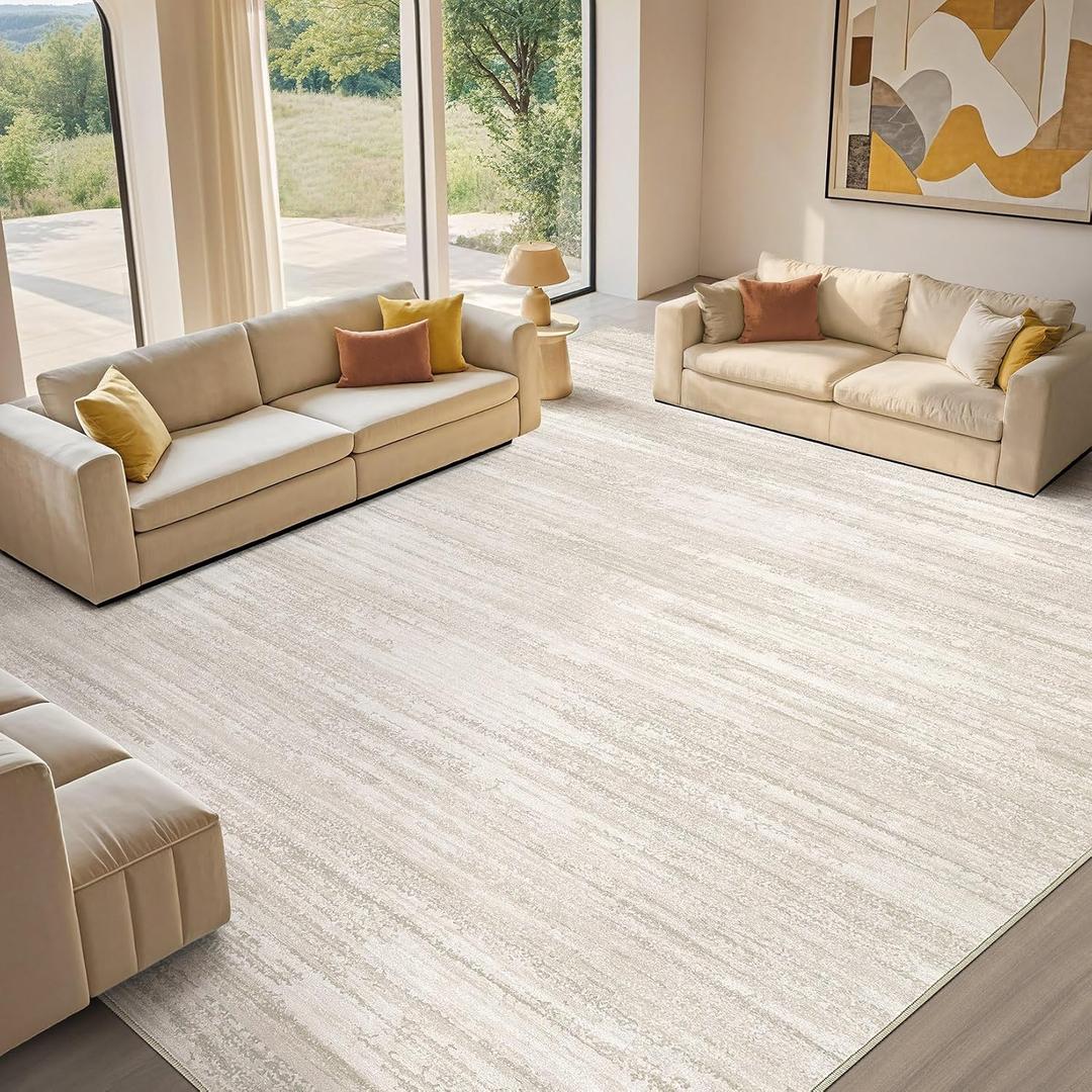 Area Rug Living Room-10X14 Abstract Washable Rug Beige