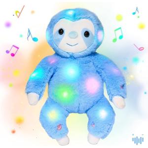 Hopearl LED Musical Plush Sloth Light up Stuffed Animal Three Toed Sloth Floppy Night Lights Glow in The Dark Birthday Festival for Kids Toddlers, Blue, 12.5''