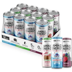 Optimum Nutrition Amino Energy Sparkling Hydration Drink, Electrolytes, Caffeine, Amino Acids, BCAAs, Sugar Free, 12 Fl Oz, Berry Variety Pack of 12 (Packaging May Vary)