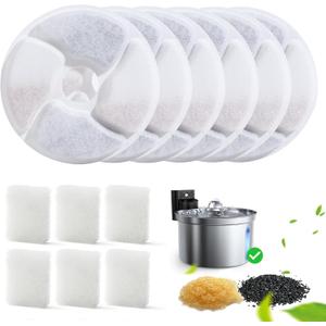 6 Pack Cat Water Fountain Filter & 6 Pack Pump Sponges Replacement for [FN-W19] - 6 Filters+6 Sponges