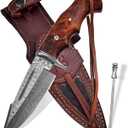 Poshland Custom Handmade Knife  Damascus Steel, Wooden Handle