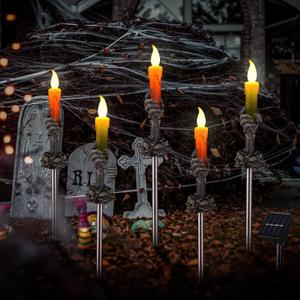 ILLUMINEW Halloween Pathway Lights, 5 Pack Skull Hand Candle Holder, LED Solar Powered Decor Lights for Indoor and Outdoor Party, Home, Garden, Porch Decoration