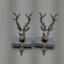 Christmas Stocking Holders for Mantle 3D Reindeer Stocking Hangers Hooks Mantel Garland Clips Metal Grips for Xmas Fireplace Decorations (Set of 2, Gold)