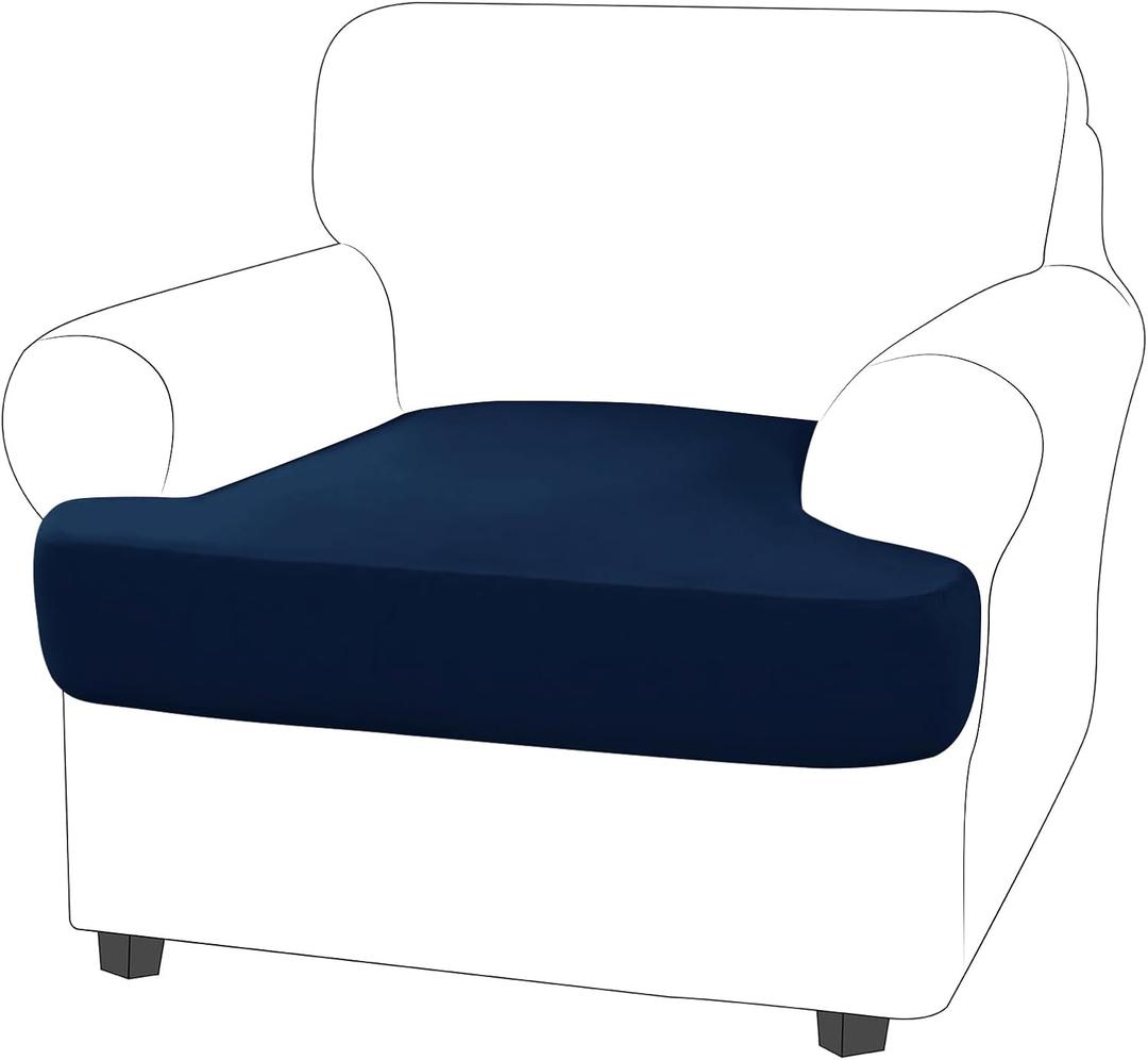 molasofa T-Cushion Sofa Seat Slipcovers Set, Couch Protector for Sectional, Armchair, Loveseat - Stretch Spandex Fabric (1 Cushion Armchair, Navy Blue)