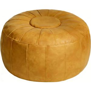 Thgonwid Unstuffed Moroccan Storage Pouf Foot Stool Ottoman Seat Handmade Faux Leather Bean Bag Floor Chair Foot Rest for Living Room, Bedroom or Balcony (Yellow) (Yellow (No Stuffing))