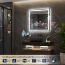 Keonjinn 28" x 36" Lighted Mirrors for Bathroom Wall, Frontlit & Backlit | Bluetooth Speaker, LED Mirror for Bathroom, HD Tempered Glass, Stepless Dimmable 3-Color Lights, Fast & Safe Defog CRI90+