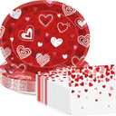 50Pcs Valentine's Day Oval Paper Plates and Napkins, Heart and Love-Themed Tableware Set Serve 25 Guests, Large 10"x12.5" Heavy Duty Plates and 6.5'' Napkins, Disposable Valentine's Day Party Supplies