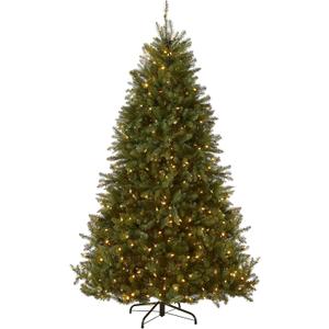 National Tree Company 9 ft Pre-Lit Dunhill Fir Artificial Christmas Tree, 900 LED Lights, 4,026 Tips, Foot Pedal, 10 Light Functions, Includes Stand, Green