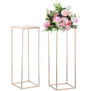 Nuptio Gold Vases for Centerpieces Wedding - 2 Pcs 31.5 inch Tall Metal Flower Vase Flowers Stand for Party Tables Decorations - Elegant Bulk Weddings Decoration Table Geometric Centerpiece Stand