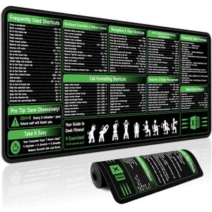 Excel Shortcut Keys Mouse Pad - Excel Cheat Sheet Desk Pad | Extended Large XXL Non-Slip Excel Gaming Mousepad | PC Office Desk Mat with Stitched Edges for Computer Keyboard (31.5" x 11.8", Black)