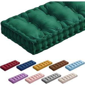 Bench Cushions for Indoor Furniture 42x16 in Velvet Kitchen Dining Piano Window Seat Cushion, Tufted Patio Porch Swing Thicken Bench Pad Memory Foam(Dark Green)