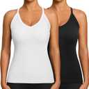 Missclub Crop Tank Tops for Women with Built in Bra 2 Pack Seamless Work Out Cropped Tanks Slim Fitted, XS