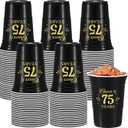 50 Pack 75th Birthday Decorations Birthday Cups 16 oz Disposable Plastic Gold and Black Cheers to 75 Years Cups for Men Women Hot Cold Drinks for Wedding Anniversary Supplies(Black)