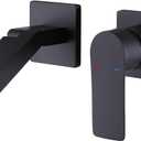 Wall Mount Faucet Solid Brass, Wall Mounted Bathroom Vessel Sink Faucet,Single Handle 2 Holes Vanity Faucet with Foldable Spout, Rough in Valve (Matte Black)