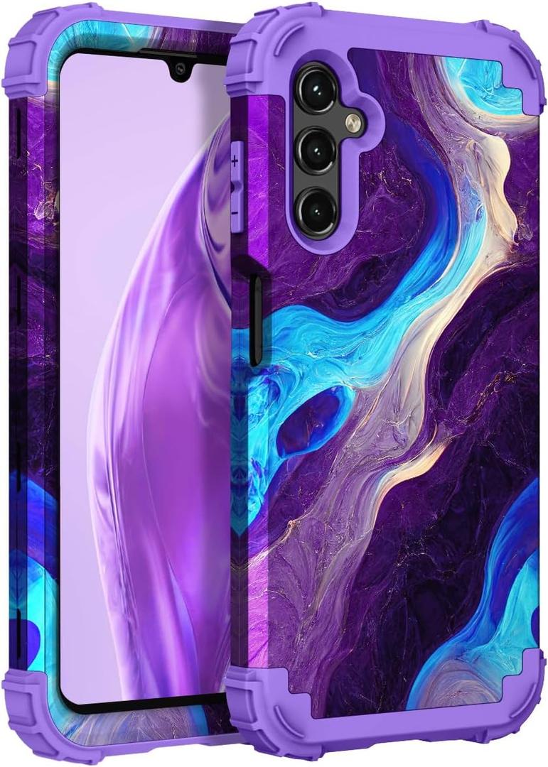 Hocase for Galaxy A14 5G Case, Heavy Duty Shockproof Protection Soft Silicone Rubber Bumper+Hard Plastic Hybrid Protective Case for Samsung Galaxy A14 5G (6.6"" Display) 2023 - Blue Purple Marble
