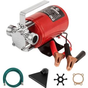 Utility Pump, Prostormer 12V DC 350GPH Electric 1/10HP Mini Portable Water Transfer Pump with Water Hose Kit Great for Yard, Garden, Pool Draining