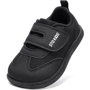 Wide Toe Box Toddler Shoes Zero Drop Boys Girls Barefoot Shoe Non-Slip Little Kids Sneakers for First Walking (4 Wide Infant, All Black)