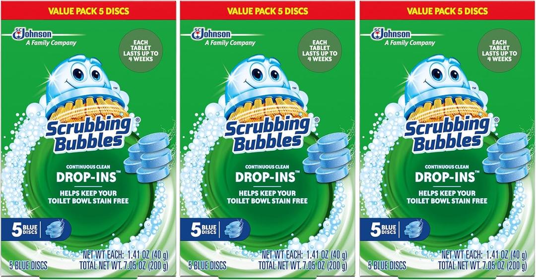 Scrubbing Bubbles Toilet Bowl Tablets, Continuous Clean Toilet Drop In Discs, Each Tablet Provides 4 Weeks of Protection Against Stains and Build Up, 5 Count (Pack of 3)
