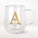 COLLECTIVE HOME - Double Walled Glass Coffee Mugs, Insulated Coffee Mug with Handle, Personalized Gifts for Women, Men, Christmas, 14 oz Monogram Cups (A-1)