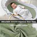 Muslin Bassinet Sheets 3 Pack, Cotton Bassinet Sheets for Baby Girl and Boy, Breathable Bedside Sleeper Bassinet Fitted Sheet, Universal Rectangle & Oval Bassinet Cover, 28x14 to 33x18, Green