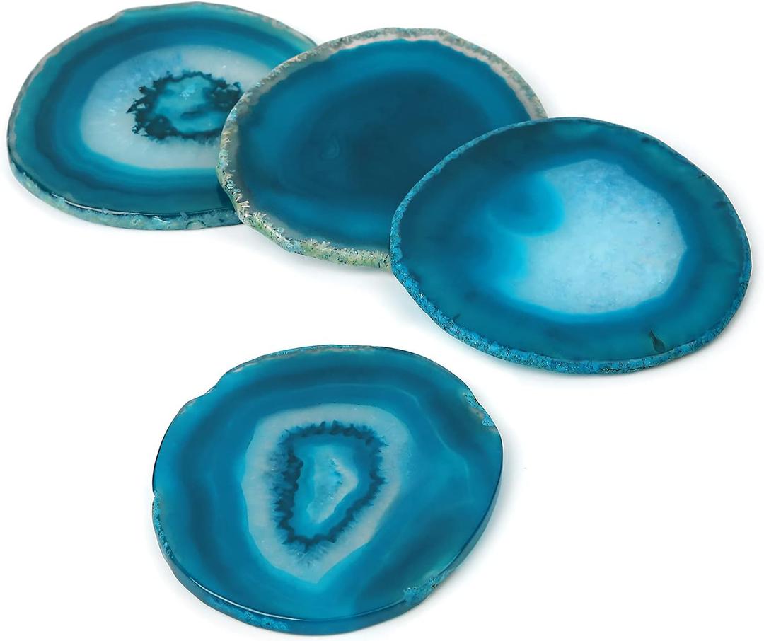 Agate Set, Drinks Stone Coasters 3.5-4" Geode Decor for Housewarming Birthday (Blue)