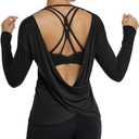 Muzniuer Women's Long Sleeve Workout Shirts Backless Yoga Shirts Cross Back Open Shirt (Medium, Black)