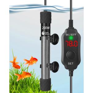 AquaMiracle Adjustable 200W Aquarium Heater Submersible Fish Tank Heater Super Short Aquarium Heater with LED Digital Display Thermostat, for Tanks 20-40 Gallons
