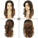 Mens Brown Wig Long Curly Wavy Hair Wigs Natural Look Heat Resistant Synthetic Retro Male Wigs for Daily Party Costume Cospaly Halloween Wig or FunOmbre Light Brown