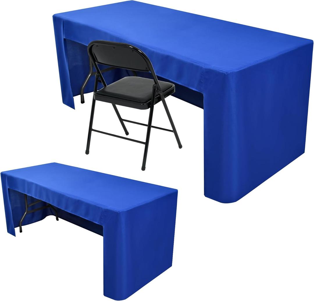 Nasitos 2 Pack Royal Blue 8ft Tablecloth Fitted-Open Back Folding Table Cover Washable and Wrinkle Resistant Rectangular Table Cloth for Trade Show, Book Fair, Career Fair, Convention, Events