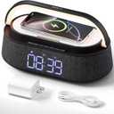 FREEFISH Bluetooth Speaker with Wireless Charger, FM Radio, Adjustable LED Night Light, Dual Wireless Speakers, Suitable for Decoration, Bedroom, Home, Office, Gift, Black