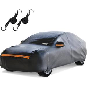 Sedan Car Cover Waterproof All Weather for AutomobilesOutdoor Heavy Duty Full Exterior Covers with Zipper Door, Rain Sun Snow Dust UV Protection, Windproof Straps & Reflective Strips(Up to 169") (Black)