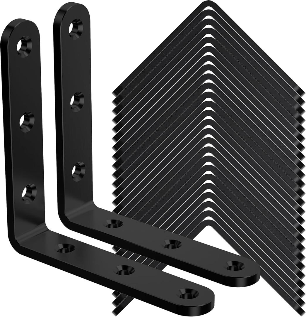 25Pcs Black Angle Brackets, 3x 3 Heavy Duty Corner Brace, Metal Corner Brackets for Wood , 3MM 90 Degree Joint Hardware, 3inch Mounting Bracket for Wooden Furniture Cabinet Chairs Bookshelf