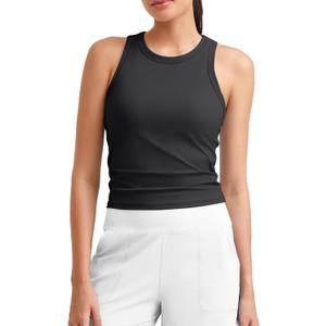 G4Free Workout Tank Tops for Women Slim Fitted Racerback Ribbed Athletic Gym Yoga Tanks Summer Casual (Black, XL)