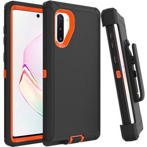 Case for Galaxy Note 10 with Clip, Heavy-Duty Tough Rugged Shockproof Drop Protective Cover Cases for Samsung Galaxy Note 10, Black+Orange