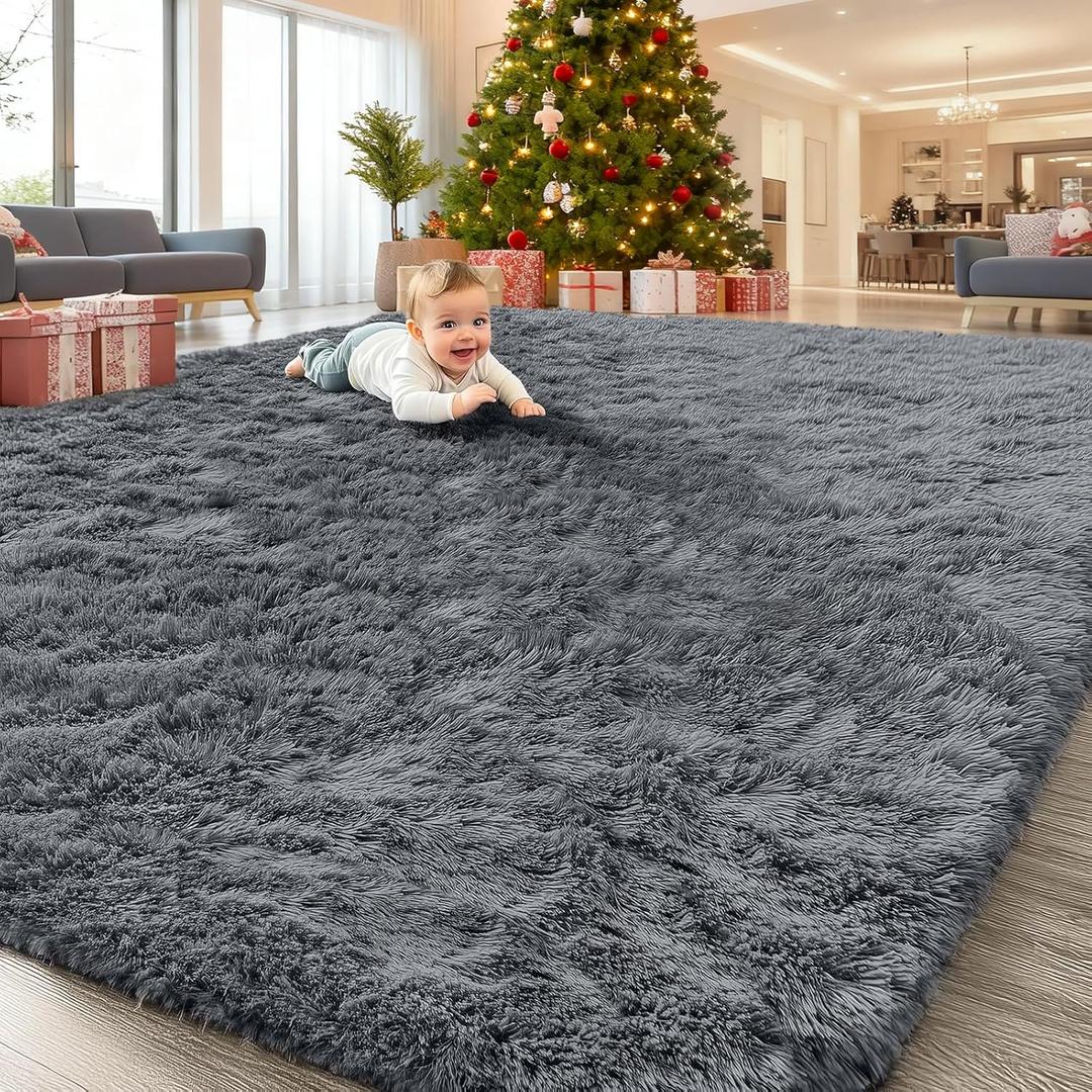 OLANLY 8x10 Machine Washable Large Area Rugs for Living Room, Bedroom, Soft Fluffy Shaggy Bedside Rug, Indoor Floor Carpet for Kids Girls and Boys, Dorms, Nursery, Home Decor Aesthetic, Grey