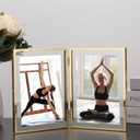 Gold 5x7'' Double Floating Frame For Photo Sizes 3.5 x5'', 4x6'',5x7''Gold Plated Metal double Photo Frames For Counter Shelf Display,Gift Choice for Wedding,Thanksgiving,Home or Office Decor.