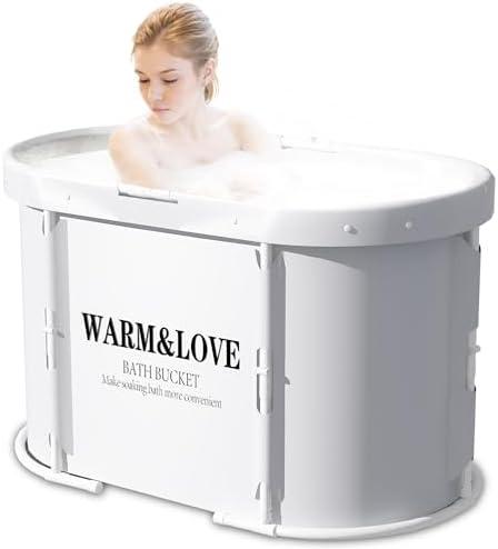 Portable Bath Tub, Foldable Bathtub for Adults and Kids, Soaking Bathtub for Hot and Ice Bath, Home Freestanding Tubs for Shower Sauna, Christmas Gifts 37''x21.6''x22''(Oval Grey)
