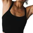 Workout Tank Tops Scoop Neck Crop Tops Athletic Tank Tops Cute Seamless Cami Ribbed Racerback Tank Tops Gym Shirts(Black-M)