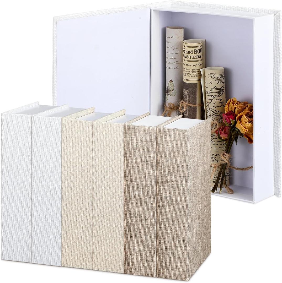 Geyoga 6 Pcs Faux Decorative Books Set for Home Decor Linen Fake Book Storage Box for Coffee Table Bookshelf Mantle Modern Home Decoration Photo Storage DIY Crafts, 8.6 x 6.1 x 1.8 Inch(Multicolor)