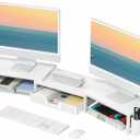 OPNICE Desk Organizers and Accessories, Dual Monitor Stand Riser with Drawer and 2 Pen Holders, Desk Shelf Metal Computer Racks for Office Workspace Organizers, Desktop Organization (White Metal)