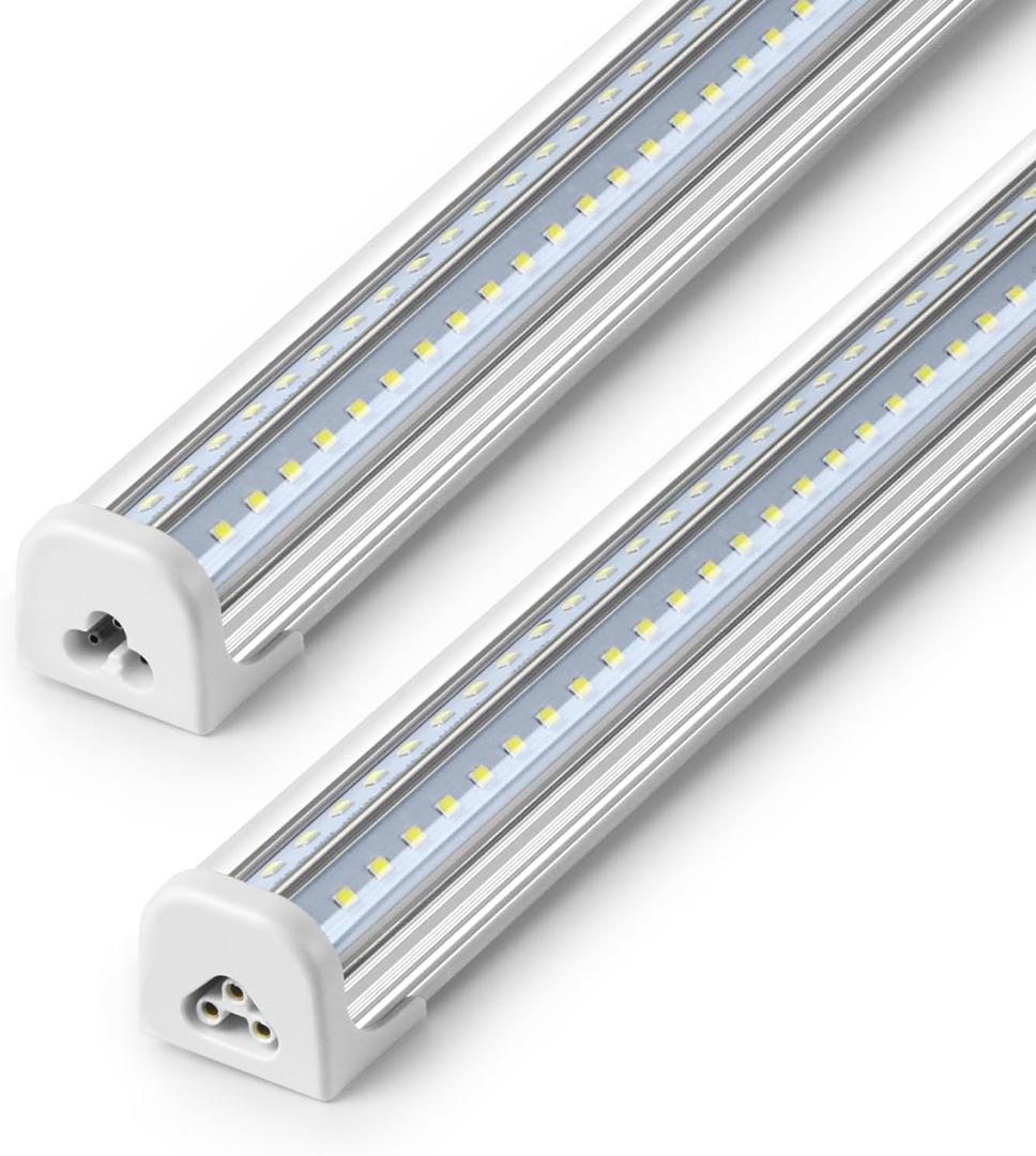 Barrina T8 LED Shop Lights 4FT, 50W 7000LM 5000K, ETL Listed, 2Pack
4 Foot Shop Light for Garage Workshop and Workbench Use, Easy Clip Ceiling Mount, Linkable to 5, Aluminum Clear Cover V Shape