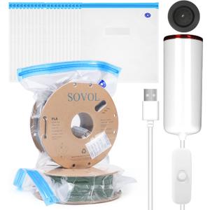 Sovol Filament Storage Bags, Vacuum Sealed Bags Kit for 3D Printing, Vacuum Compression Storage Bags, Prevent Moisture - 20 Bags with 1 USB Pump, 10 Desiccants & 4 Sealing Clips
