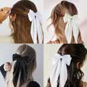 Canitor Hair Bows for Women Silky Satin Hair Ribbon Hair Barrettes Clip Oversized Long Tail Black White Hair Bows Cute Aesthetic Coquette Hair Accessories Preppy Teen Girl Gifts Trendy Stuff Things