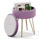 Cpintltr Modern Velvet Foot Rest Stool Upholstered Round Storage Ottomans Multipurpose Dressing Stools Luxury Home Decor Ottoman Coffee Table Top Cover Footstool with Metal Legs for Couch Beige