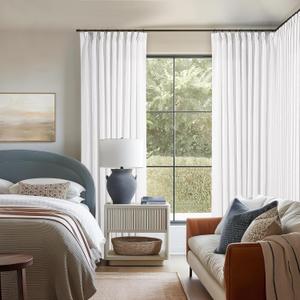 Snow White Pinch Pleated Linen Curtains 1 Panel for Living Room Bedroom Memory Training Shaped Semi Sheer Pleat Drapes with Hooks Rings Light Filtering Window Curtain 60x108