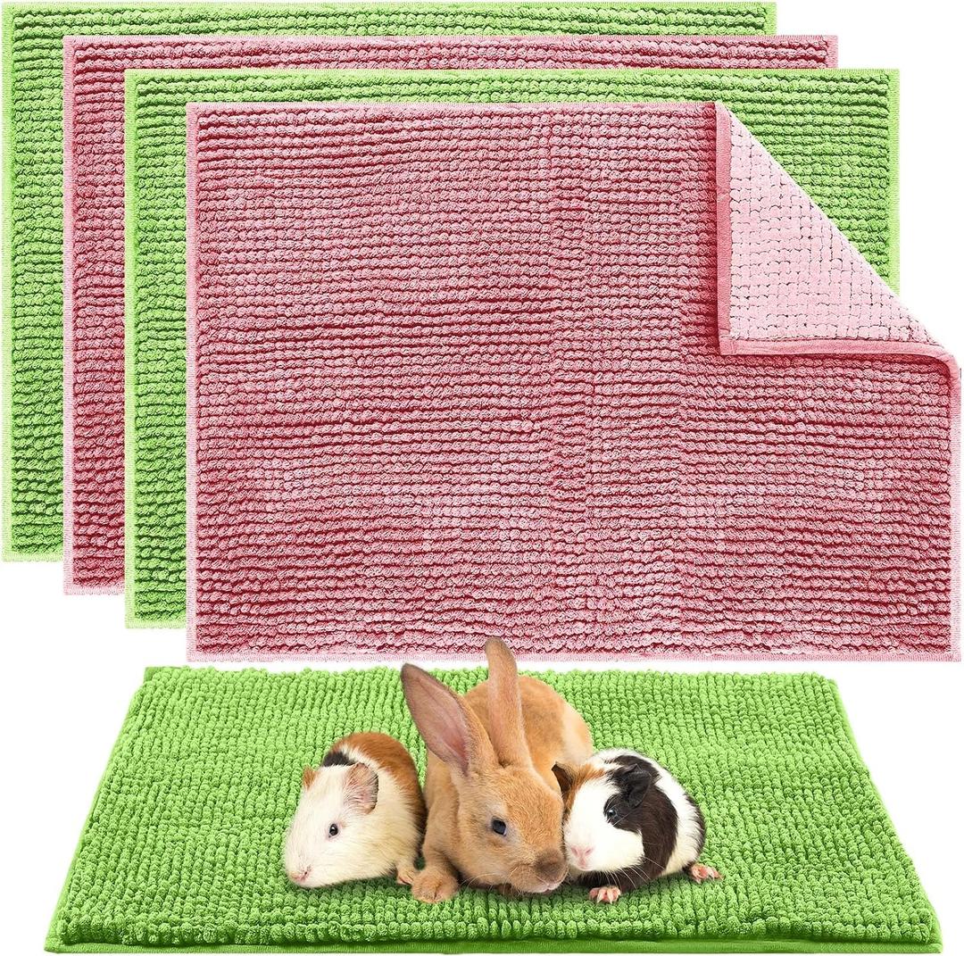 Amylove 4 Pcs Guinea Pig Cage Liner Washable Fleece Pee Pads Pet Dog Cat Bedding Training Mat for Small Animal Guinea Pig Puppy Bunny Hamster(16 x 24 Inch,Rectangular,Green Pink)