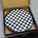 Black and White Kitchen Lazy Susan Turntable – Checkered Round Decorative Tray, 13” Table Top Oak Wood Lazy Susan for Cookies, Dining Table Organizer, Small Kitchen Table Centerpiece